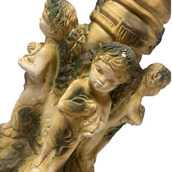 Antique Italian Sculpture Art Lamp Base Glorious Angel Cherubs Made in Italy - Picture 13 of 16